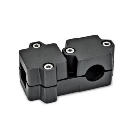 GN 194 Morsetti di collegamento a T, alluminio d<sub>1</sub> / s<sub>1</sub>: V - Quadro<br />d<sub>2</sub> / s<sub>2</sub>: B - Foro alesato<br />Finitura: SW - Nero, RAL 9005, finitura strutturata